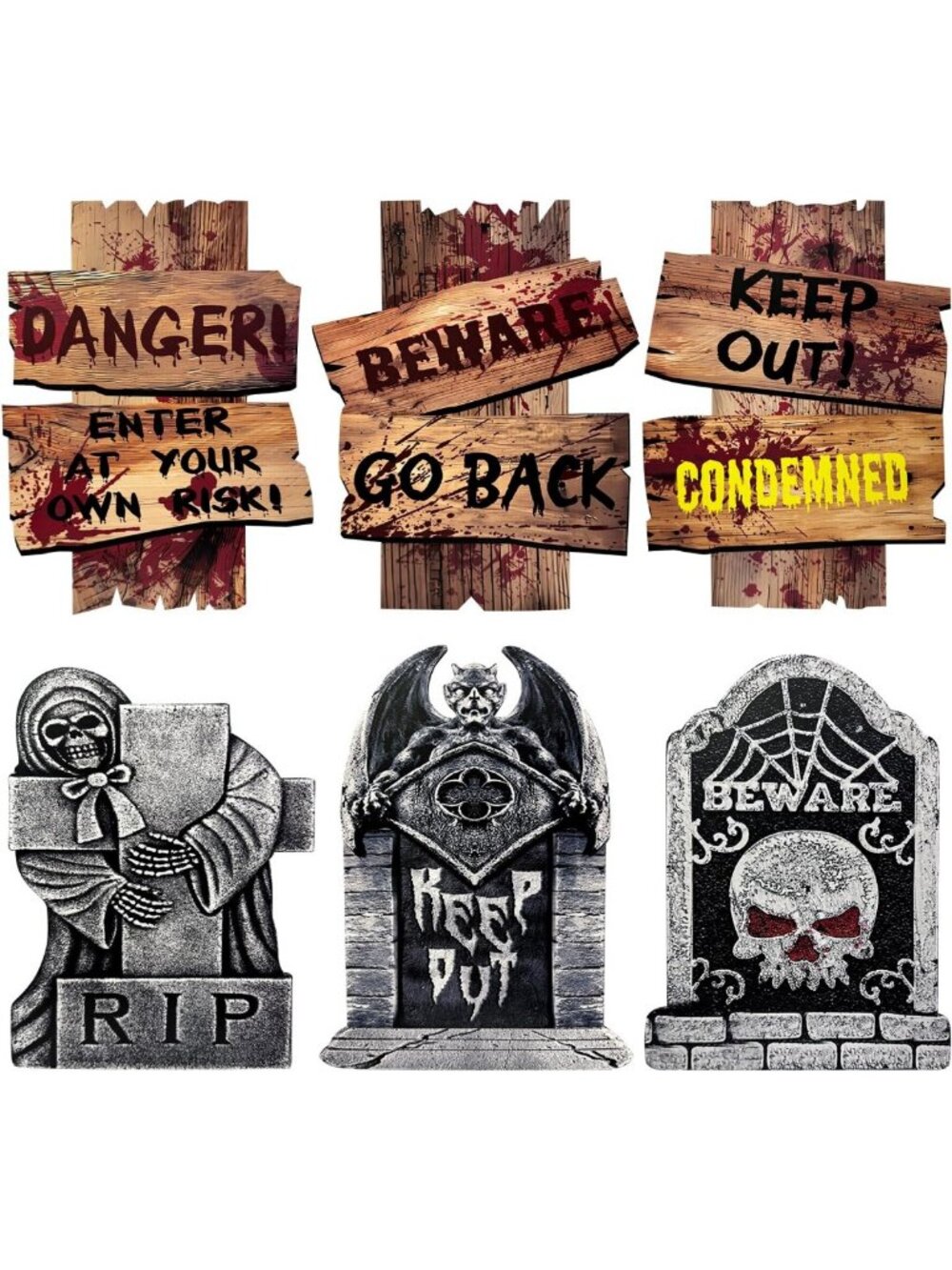 Spooky Outdoor Halloween Tombstones & Graveyard Signs - 6 Pack Lawn Decor